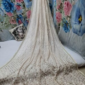 White Party Wear Heavy Dual Sequins Embroidery Work Saree