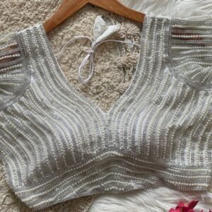 White Pearl Moti Ready Made Blouse