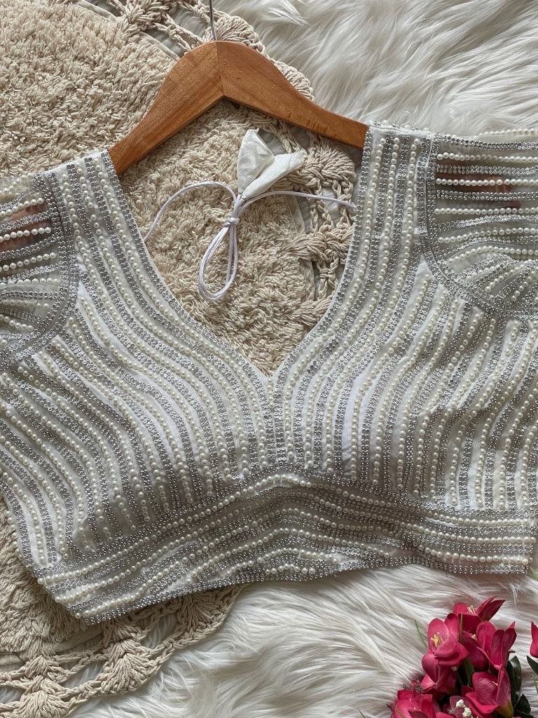 white pearl moti ready made bl 1742042128 White Pearl Moti Ready Made Blouse
