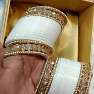 White Plain Bangles With Heart Shape Golden Bangles