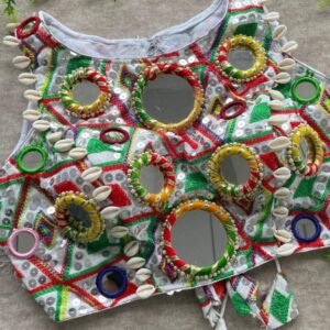 White Real Mirror With MultiThread Work Blouse For Navratri Garba Vibes