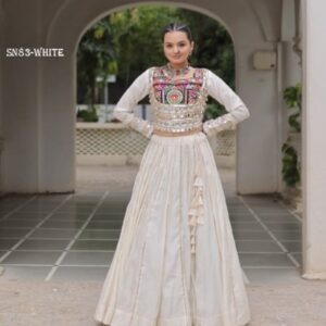 White Roman Fabric Lehenga Choli for Navratri