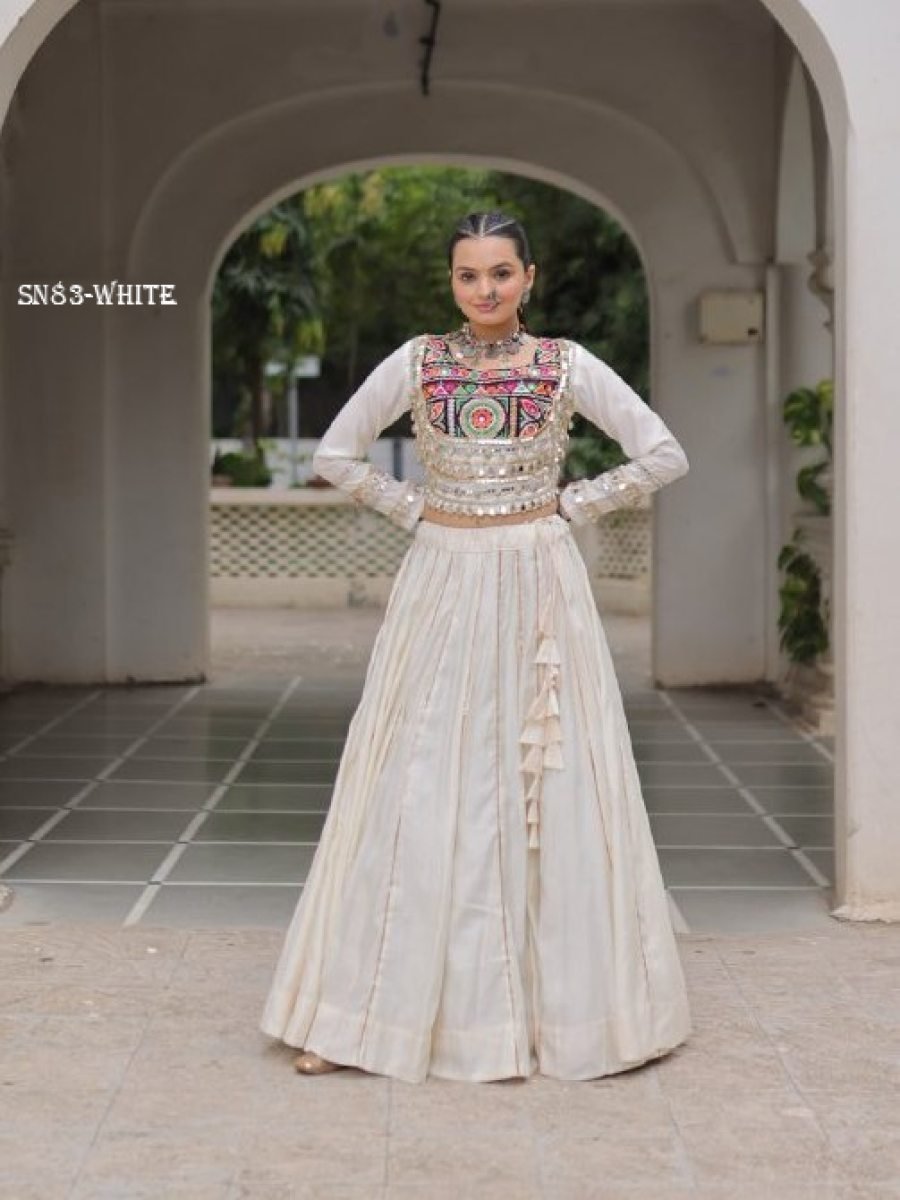 white roman fabric lehenga cho 1776754770 White Roman Fabric Lehenga Choli for Navratri