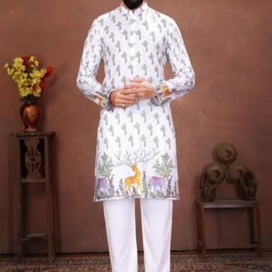 White Royal Wilderness Printed Men s Kurta