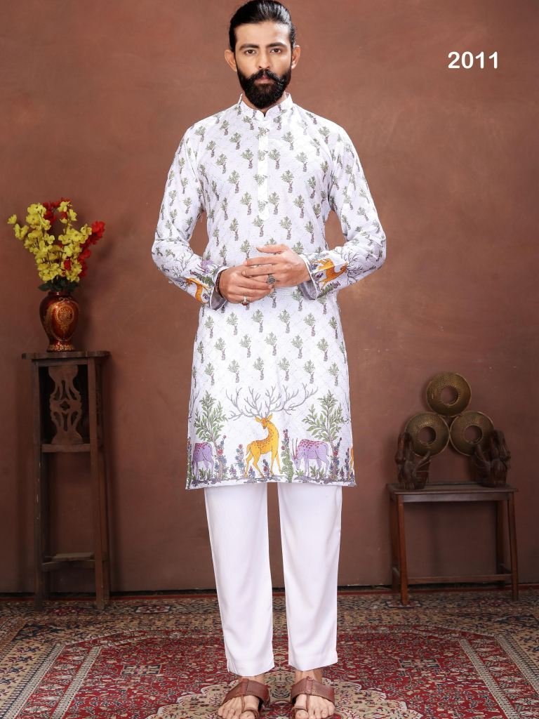 white royal wilderness printed 1765277197 1 White Royal Wilderness Printed Men s Kurta