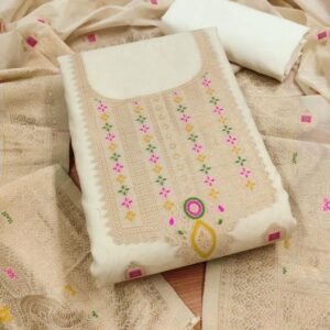 Fancy Unstitch White Chanderi Banarasi Suit