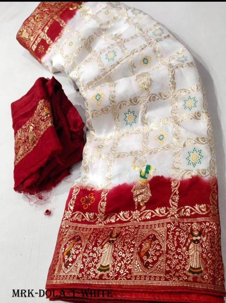 white wedding dola silk saree 1716201734 White Wedding Dola Silk Saree