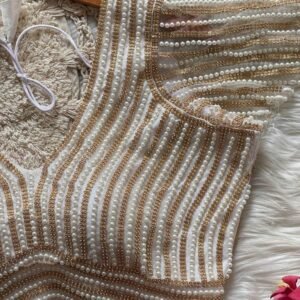 White With Golden Moti Work Ready Made Blouse