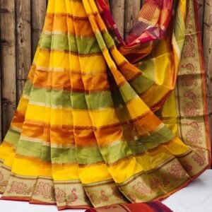 Wedding Wear Yellow Silk Pathani Saree With Zari Lining