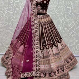 Wine Celebrity Bridal Velvet Lehenga Choli