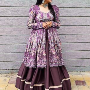 Wine Color Printed 4 Meter Flair Indo Western Lehenga Choli