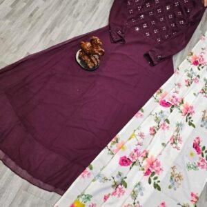 Wine Color Stunning Heavy Fox Georgette Gowns with Digital Printed Dupatta