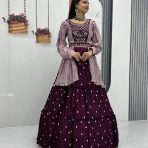 Wine Crop Top With Beautiful Sequence Work