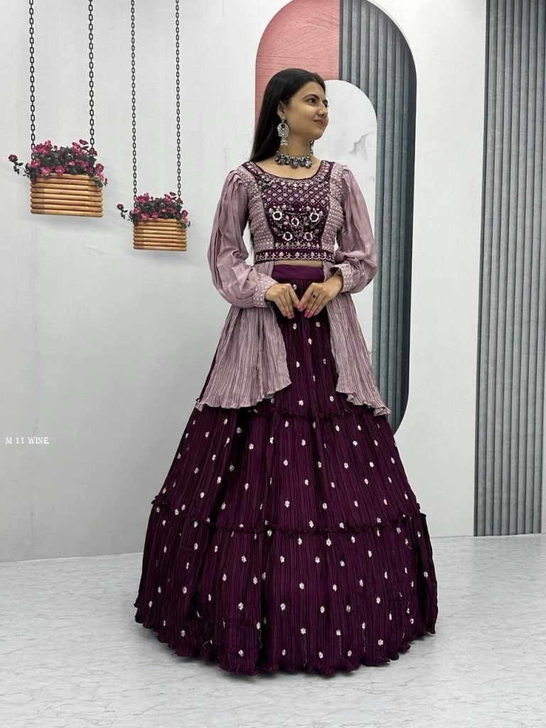wine crop top with beautiful s 1742199661 Wine Crop Top With Beautiful Sequence Work