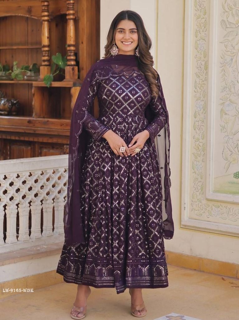 wine designer sequins gown wit 1714728477 Wine Designer Sequins Gown With Dupatta