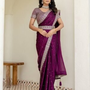 Wine Elegant Kasturi Silk Saree with Sequins Thread Work