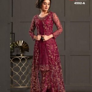 Wine Embroidery Work Vaishnavi Net Suit Set