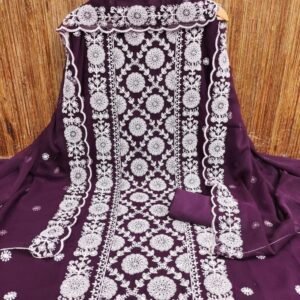 Wine Exclusive Thread Work Georgette Unstitch Dress Material