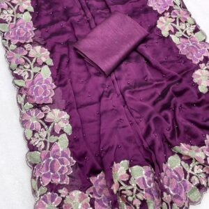 Wine Freya Exlusive Designer Embroidered Saree With Bangalory Blouse