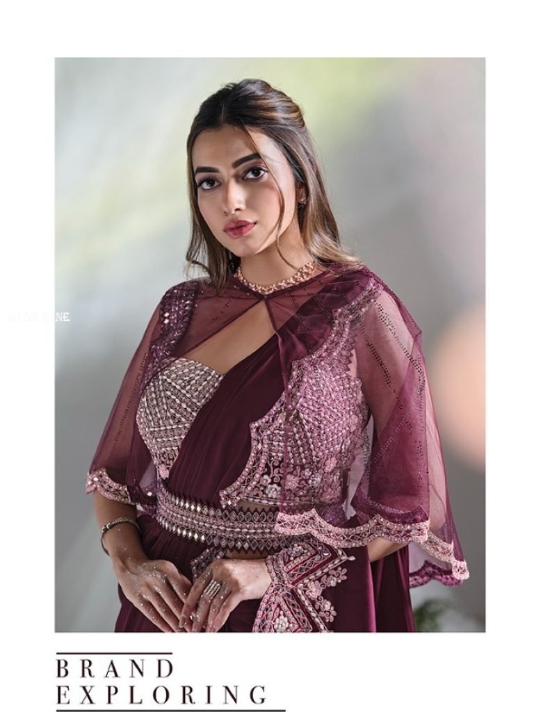 wine mirror work ready to wear 1737023598 Wine Mirror Work Ready To Wear Saree With Blouse By Mohmanthan 24600