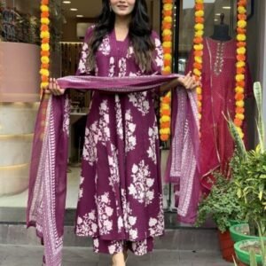 Wine New Launching Beautiful Pure Cotton Three Piece Suits Set