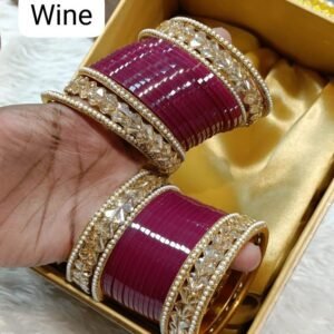 Wine Plain Bangles With Heart Shape Golden Bangles