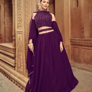 Wine Pure Faux Georgette Embroidered Party Wear Wedding Lehenga Choli Nandani Catalogue