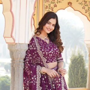 Wine Pure Viscose Jacquard fabric Lehenga Choli