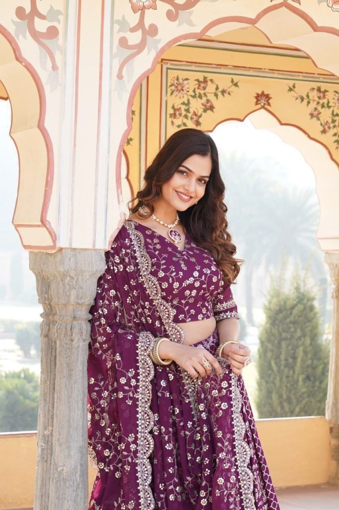 wine pure viscose jacquard fab 1732785854 Wine Pure Viscose Jacquard fabric Lehenga Choli