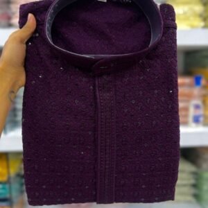 Wine Rayon Chikan Work Kurta Pyjama