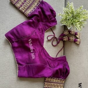 Wine Readymade Vichitra Silk Blouse With Puff And Gota Less
