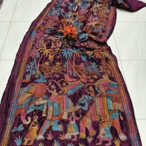 Wine Soft Bangalori Handcraft Kanthastich Saree