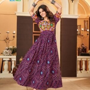Wine Traditional Navratri Anarkali Gown With Gamthi Work
