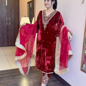 Winter special thread with Sequnce with rivet Moti and Lace broder Velvet suit