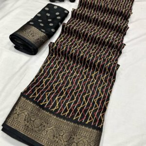 Women Binny Black Silk Sarees with Floral Design