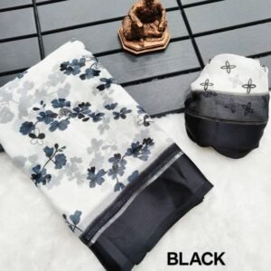 Women Chiffon Black Saree With Floral Print