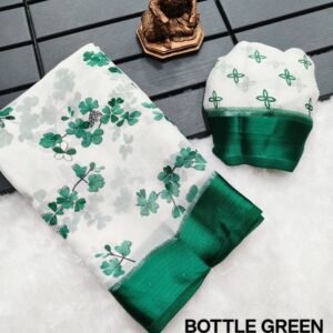 Women Chiffon Green Saree With Floral Print