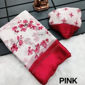 Women Chiffon Pink Saree With Floral Print