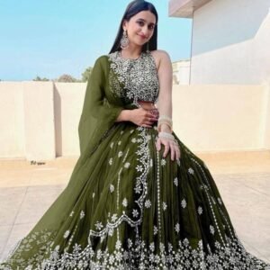 Women Dark Green Georgette With Design Work Lehenga Choli