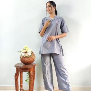 Embroidery Women Linen Gray Co ord Set