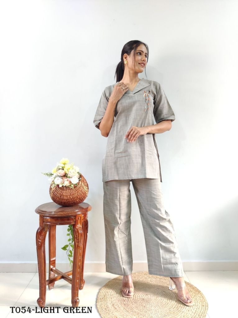women embroidery linen light g 1718186965 Light Green Linen Co Ord Set For Women