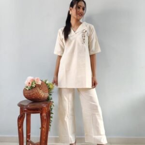Embroidery Linen Off White Co ord Set
