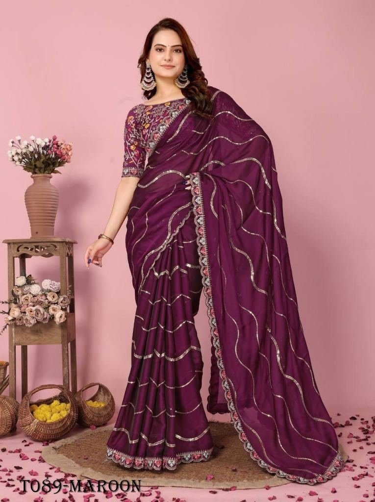 women fashion maroon rangoli s 1718692934 Women Fashion Maroon Rangoli Silk Saree With Sequins Work