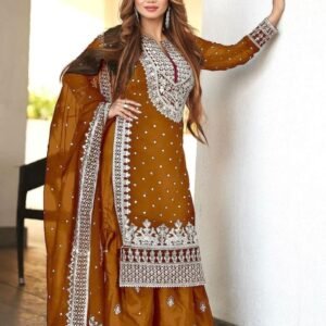 Elegant Stitched Brown Sharara Suit