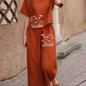 Women Loose Fit Orange Co Ord Set For Summer