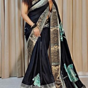 Women New Lightweight Black Saree Made Of Pure Dola Silk