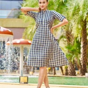 Women Pure cotton Black Short Kurti With A Line Dress