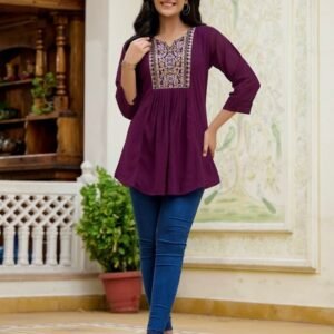 Women Purple ladies Top With Embroidery Work