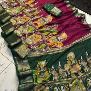 Women Silk Cherry Color Saree and Blouse