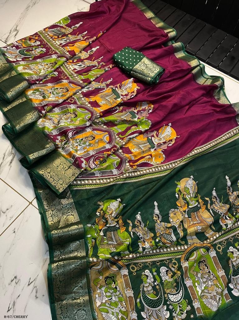 women silk cherry color saree 1724504160 Women Silk Cherry Color Saree and Blouse